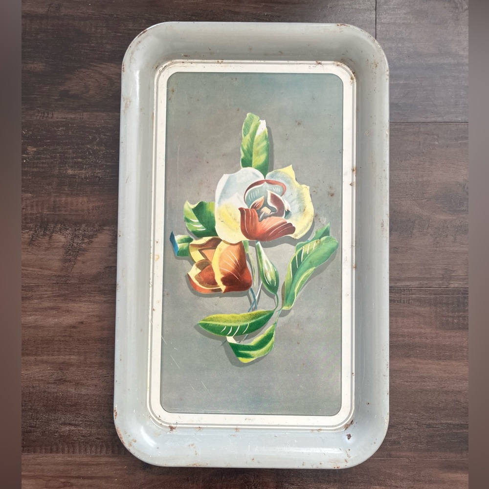 Vintage Floral Metal Tray